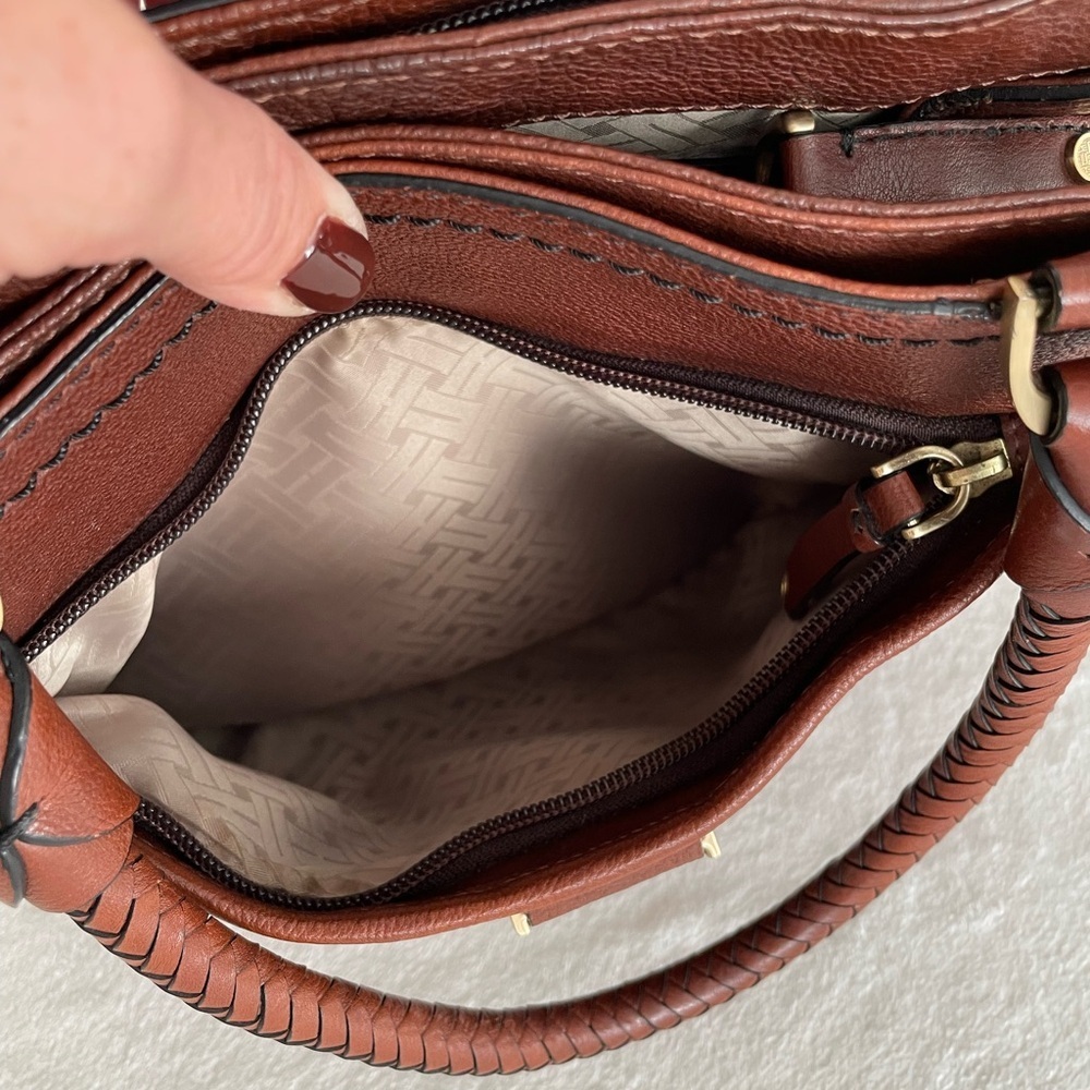 Cole Haan Handbag Purse Satchel Pebbled Brown Leather Equestrian Brass Accent - Picture 13 of 17